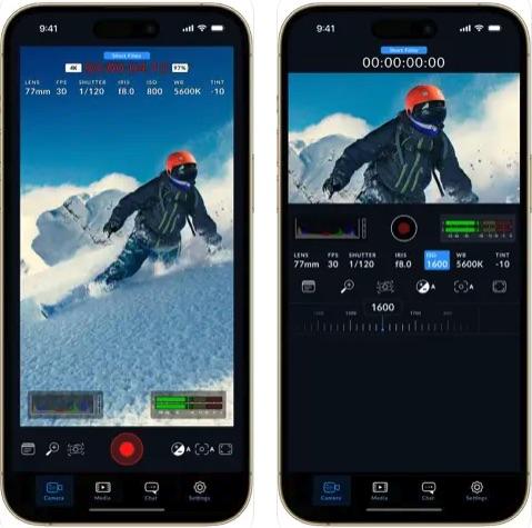 من iPhoneIslam.com، يعرض جهازا iPhone مقطع فيديو آسرًا لمتزلج ومتزلج على الجليد أثناء اللعب.