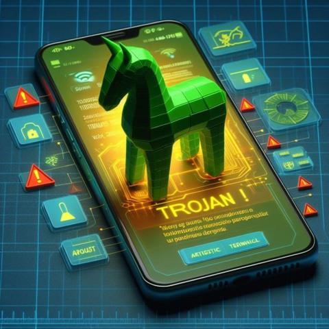 من iPhoneIslam.com، تطبيق للهواتف الذكية يعرض حصان طروادة على الشاشة.