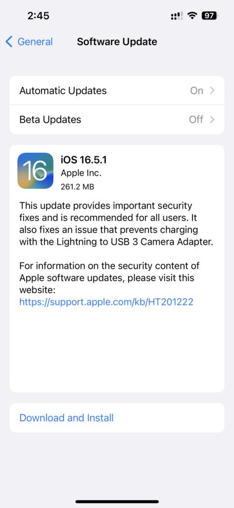 تحديث iOS 16.5.1