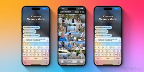 من iPhoneIslam.com، تعرض ثلاثة هواتف ذكية واجهة ألبوم صور بعنوان "Gone Fishin !" وحقول إدخال النص لإنشاء فيلم للذاكرة، على خلفية متدرجة، تعرض التصميم الأنيق وذكاء آبل الذي يجعل التفاعل سهلاً وسريعاً. 