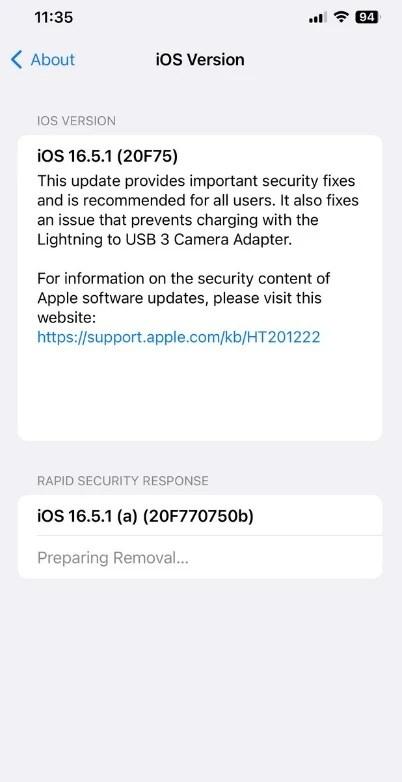 تحديث iOS 16.5.1