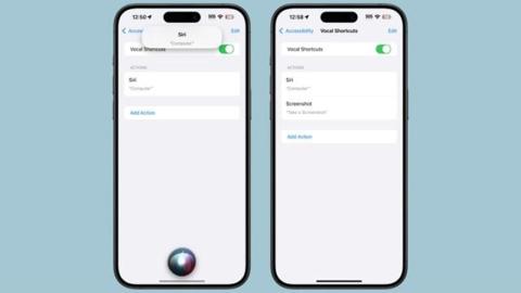 من iPhoneIslam.com، يعرض هاتفان ذكيان الشاشة لإعداد الاختصارات الصوتية في إعدادات إمكانية الوصول، أحدهما يوضح أمر Siri والآخر يعرض أمر لقطة الشاشة. مع iOS 18، يمكنك أيضًا تغيير اسم سيري لتخصيص تجربتك بشكل أكبر.