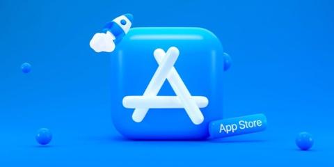 من iPhoneIslam.com، شعار متجر Apple باللون الأزرق على خلفية زرقاء.