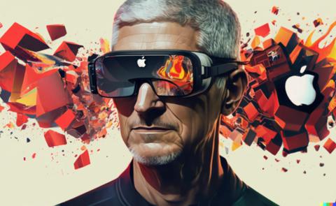 من iPhoneIslam.com، صورة لأحد المسؤولين التنفيذيين في شركة Apple وهو يختبر الواقع الافتراضي (VR) باستخدام نظارات Apple Vision Pro.